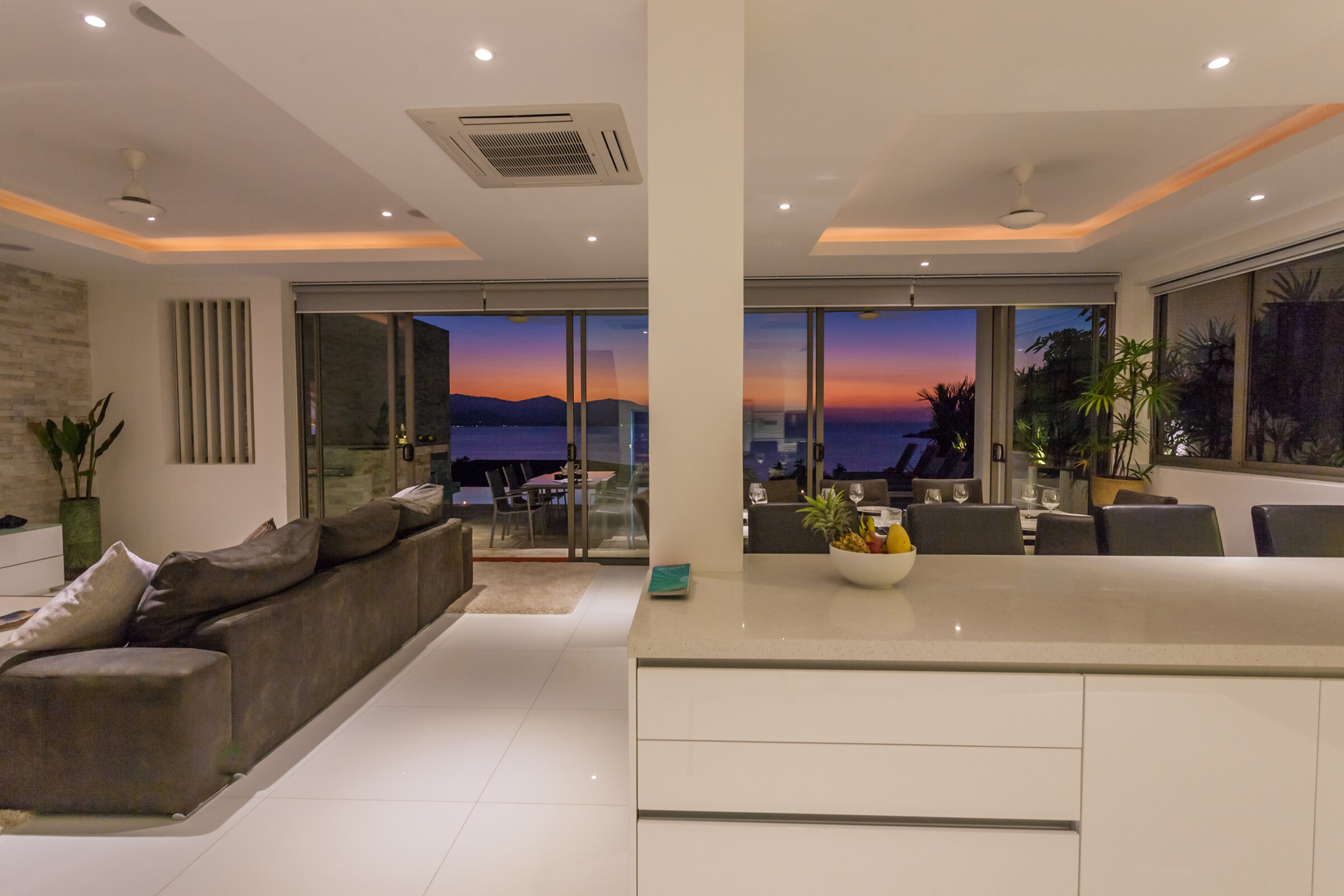 Villa Daizo indoor dining area with ocean views